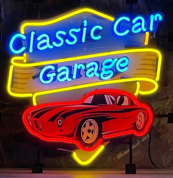 Classic Car Garage Neon 65 x 65 cm