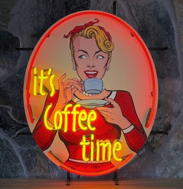 It&apos;s Coffee Time Neon Verlichting Met Achterplaat - 64 x 78 cm