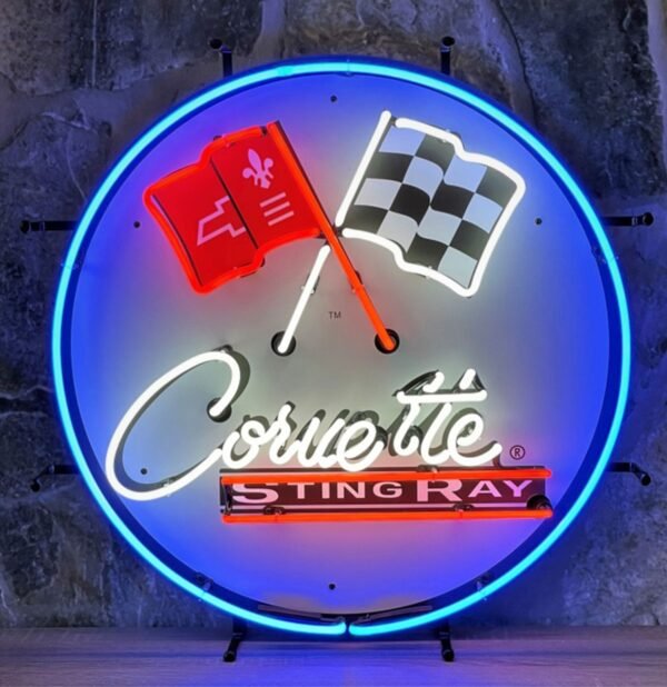 Corvette Stingray Neon Verlichting Met Achterplaat - 60 x 60 cm