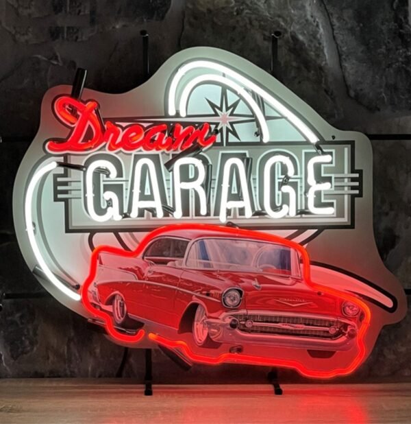 Dream Garage Chevy 57&apos; Neon Verlichting Met Achterplaat - 69 x 58 cm