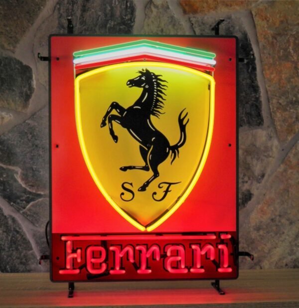 Ferrari Neon Verlichting Met Achterplaat - 56 x 72 cm