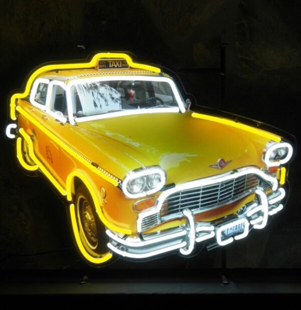 Yellow New York Taxi Cab Neon Verlichting Met Achterplaat 78 x 60 cm BFFS24 BLACK FRIDAY 2024