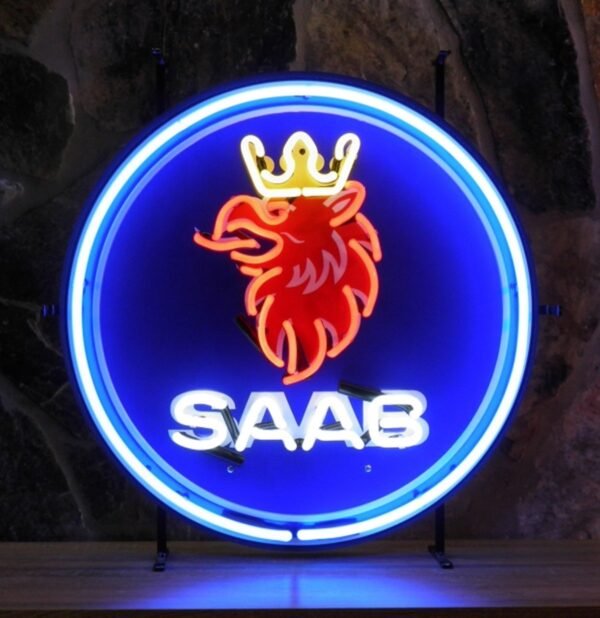 Saab Logo Neon Met Achterplaat 65 x 65 cm