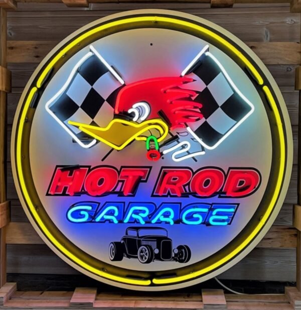 Hot Rod Garage Neon - Met Achterplaat - XXL 100 x 100 cm
