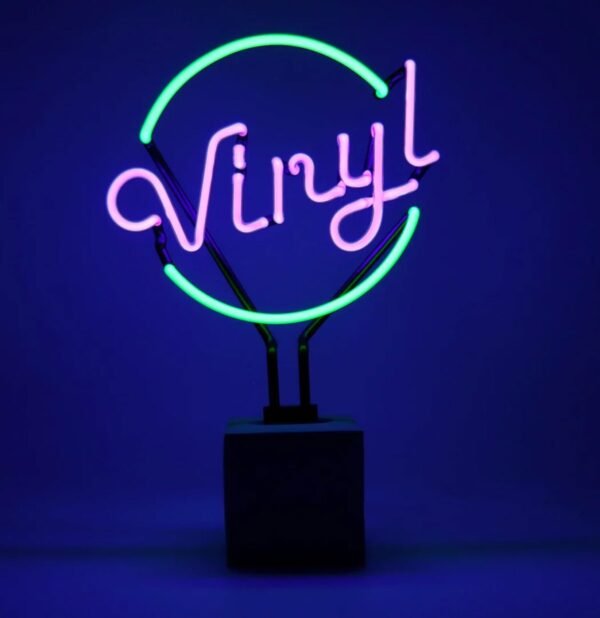 Neon &apos;Vinyl&apos; Sign (Op Betonnen Basis) - Groen