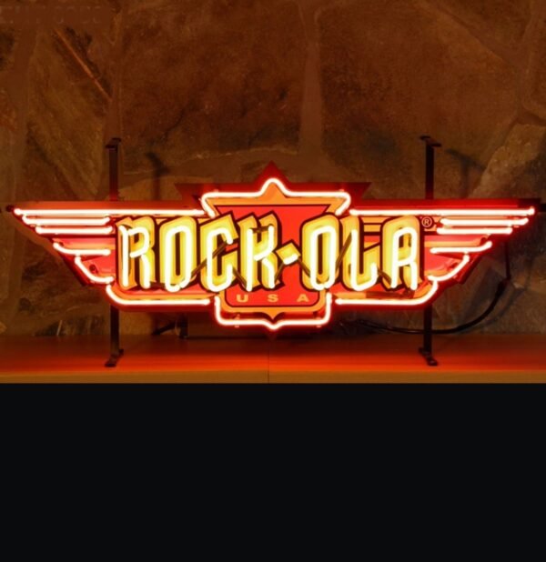 Rock-Ola Logo Neon Verlichting Met Bord 84 x 31 cm