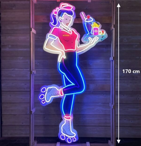 Fifties Serveerster op Rollerskates XXL Neon