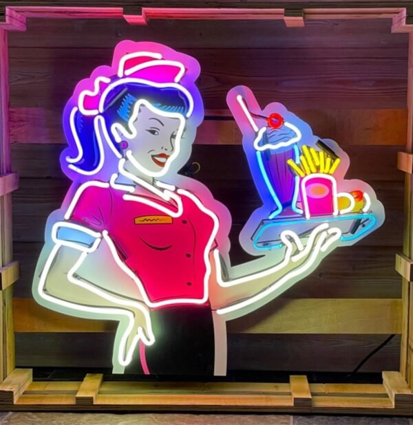Fifties Serveerster met Dienblad Neon XL