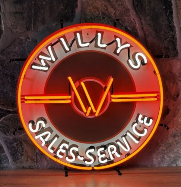 Willys Jeep Service Neon Verlichting Met Achterplaat - 60 x 60 cm