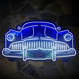 Classic Buick Autoneus Grill Neon Verlichting XL In Metalen Bak 137 x 76 cm - Wit, Blauw