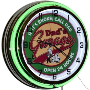 Dad's Garage Open 24 Hours! Dubbele Neon Klok 50 cm