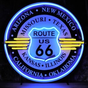 Route 66 'All States' Neon Verlichting 65 cm - Blauw, Geel