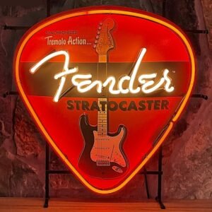 Fender “Guitar Pick” Neon Verlichting 60 x 62 cm Rood/Wit