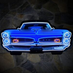 Pontiac GTO Autoneus Grill Neon Verlichting XL In Metalen Bak 152 x 74 cm - Wit, Blauw, Geel
