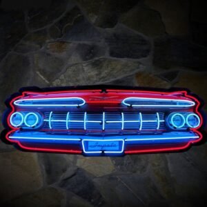Chevrolet Impala Autoneus Grill Neon Verlichting XL In Metalen Bak 152 x 53 cm - Wit, Rood