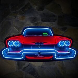 Plymouth Fury Autoneus Grill Neon Verlichting XL In Metalen Bak 152 x 71 cm - Wit, Rood, Groen