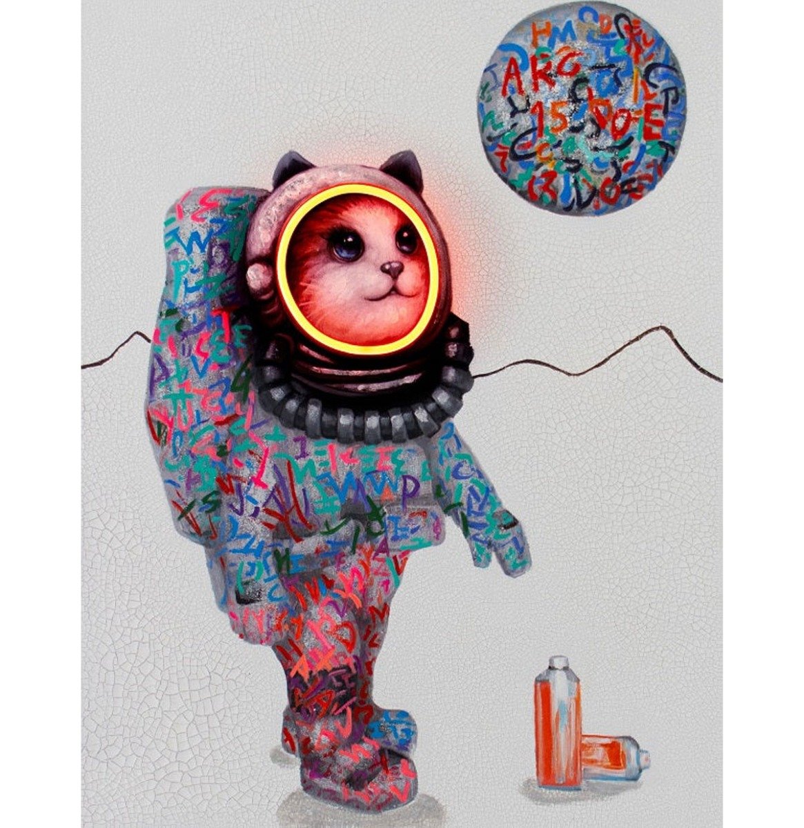 Muurschilderij (LED Neon) - 'Space Cat' Small